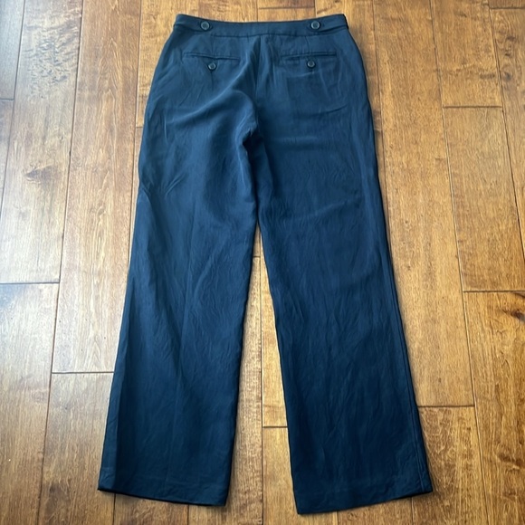 Pure Collection High Waisted Straight Silk Linen Navy Pant Size 4 - Picture 3 of 11